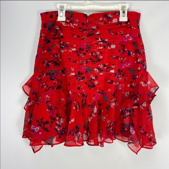 Tanya Taylor Red Floral Chiffon Abby Ruffle Skirt - Picture 3 of 6